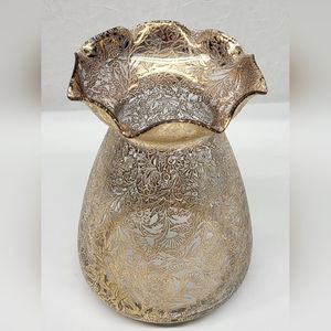 Hand-Blown Glass Art, Gold Vase, Iridescent